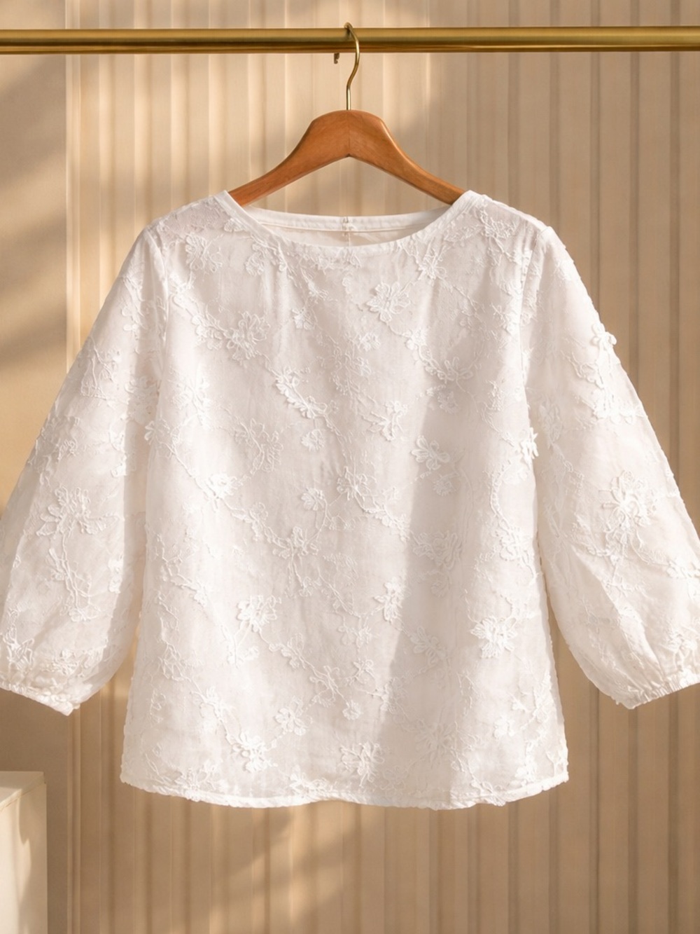 Women's White Embroidered V-Neck Cotton Top - Picture 2 of 6